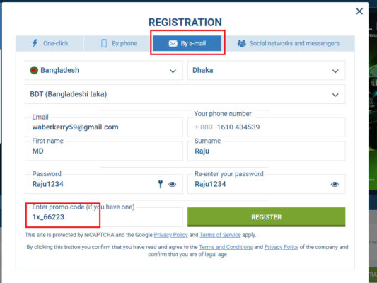 1xbet registration 